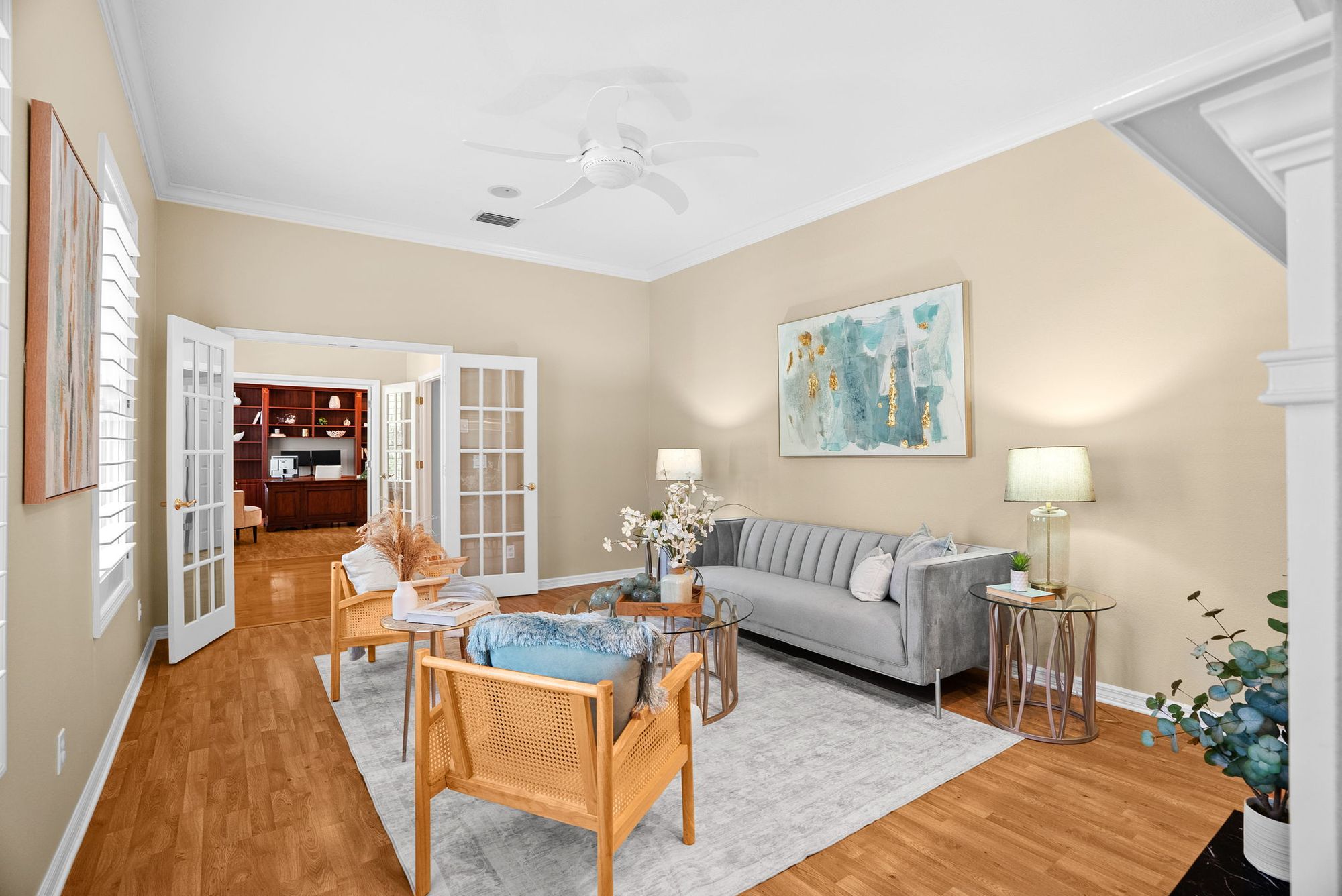 Sitting room opening to a home office